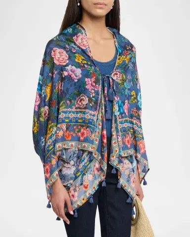 Johnny Was Ercilla Tasseled Floral-Print Silk Wrap Jacket | Thumbnail 4 Johnny Was Ercilla Tasseled Floral-Print Silk Wrap Jacket | Thumbnail 4