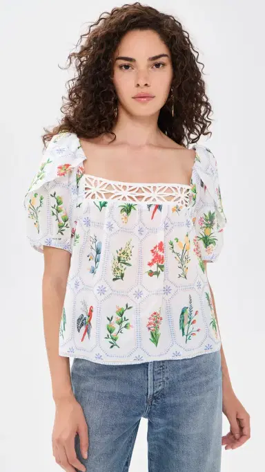 Farm Rio Tropical Porcelain Blouse Tropical Porcelain Off-White | Thumbnail 2 Farm Rio Tropical Porcelain Blouse Tropical Porcelain Off-White | Thumbnail 2