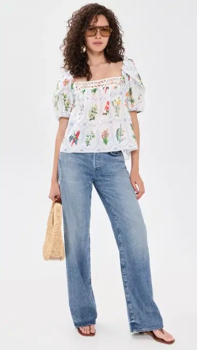 Farm Rio Tropical Porcelain Blouse Tropical Porcelain Off-White | Thumbnail 5 Farm Rio Tropical Porcelain Blouse Tropical Porcelain Off-White | Thumbnail 5