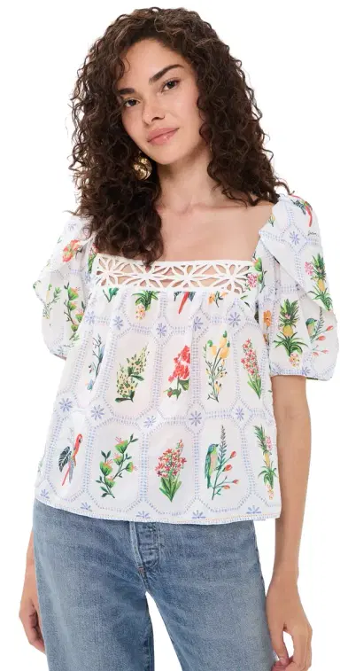 Farm Rio Tropical Porcelain Blouse Tropical Porcelain Off-White | Thumbnail 1 Farm Rio Tropical Porcelain Blouse Tropical Porcelain Off-White | Thumbnail 1
