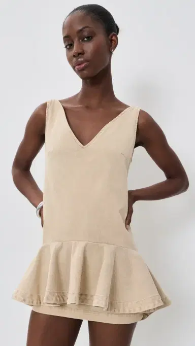 Marques'Almeida Marble Drill V Neck Peplum Dress Beige | Thumbnail 2 Marques'Almeida Marble Drill V Neck Peplum Dress Beige | Thumbnail 2