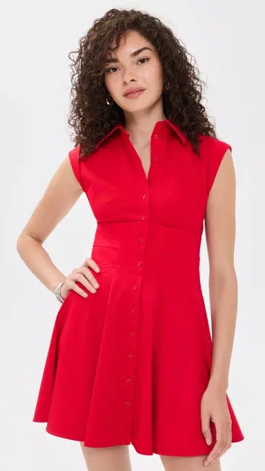 ALICE + OLIVIA Kim Paneled Corset Flared Mini Shirt Dress Hibiscus | Thumbnail 2 ALICE + OLIVIA Kim Paneled Corset Flared Mini Shirt Dress Hibiscus | Thumbnail 2