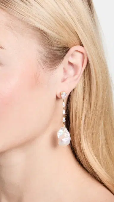 By Adina Eden 14k Dangling Baroque Pearl Stud Earrings | Thumbnail 3 By Adina Eden 14k Dangling Baroque Pearl Stud Earrings | Thumbnail 3