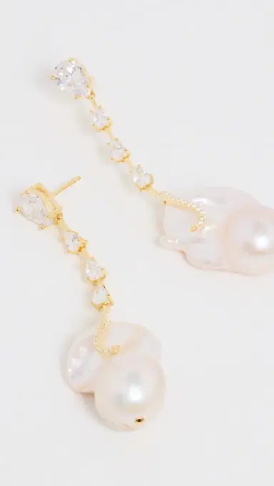 By Adina Eden 14k Dangling Baroque Pearl Stud Earrings | Thumbnail 4 By Adina Eden 14k Dangling Baroque Pearl Stud Earrings | Thumbnail 4