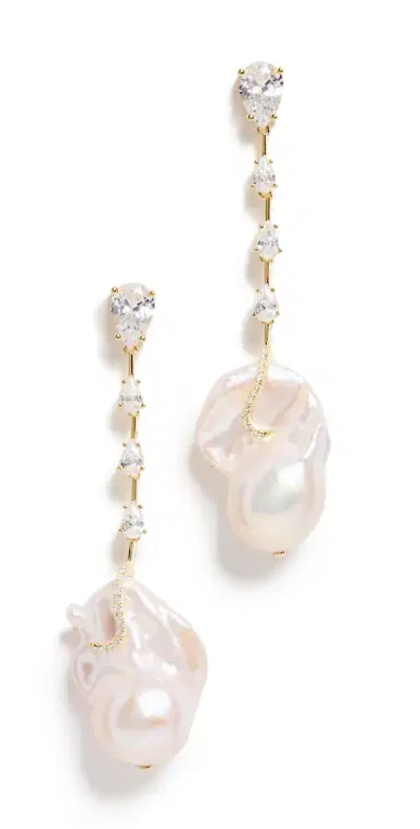 By Adina Eden 14k Dangling Baroque Pearl Stud Earrings | Thumbnail 1 By Adina Eden 14k Dangling Baroque Pearl Stud Earrings | Thumbnail 1