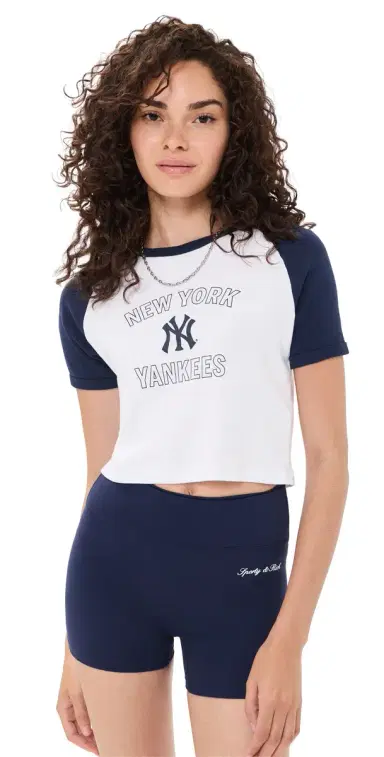 Sporty & Rich Yankees Arch Baby Baseball Tee White/Dark Navy | Thumbnail 1 Sporty & Rich Yankees Arch Baby Baseball Tee White/Dark Navy | Thumbnail 1