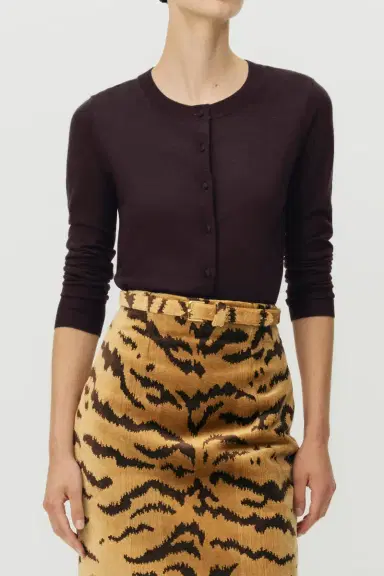 Adam Lippes Worth Cardigan - Espresso | Thumbnail 2 Adam Lippes Worth Cardigan - Espresso | Thumbnail 2