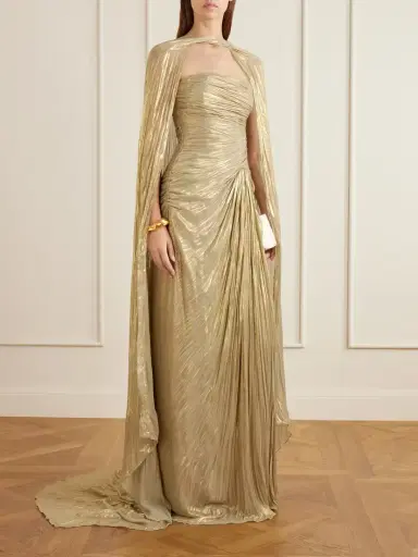 Marmar Halim Cape-effect Plissé Metallic-satin Gown | Thumbnail 2 Marmar Halim Cape-effect Plissé Metallic-satin Gown | Thumbnail 2