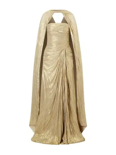 Marmar Halim Cape-effect Plissé Metallic-satin Gown | Thumbnail 1 Marmar Halim Cape-effect Plissé Metallic-satin Gown | Thumbnail 1