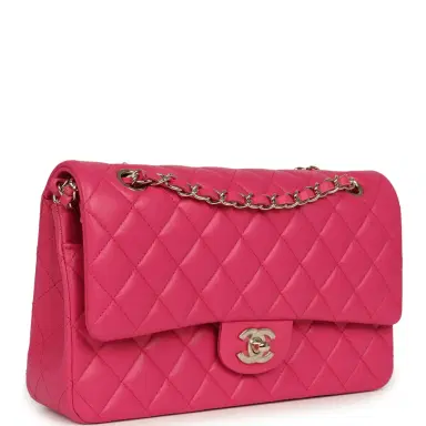 Chanel Chanel Medium Classic Double Flap Bag Dark Pink Lambskin Light Gold Hardware | Thumbnail 2 Chanel Chanel Medium Classic Double Flap Bag Dark Pink Lambskin Light Gold Hardware | Thumbnail 2