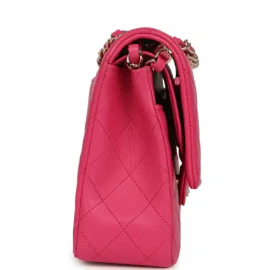 Chanel Chanel Medium Classic Double Flap Bag Dark Pink Lambskin Light Gold Hardware | Thumbnail 3 Chanel Chanel Medium Classic Double Flap Bag Dark Pink Lambskin Light Gold Hardware | Thumbnail 3
