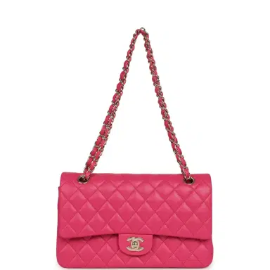 Chanel Chanel Medium Classic Double Flap Bag Dark Pink Lambskin Light Gold Hardware | Thumbnail 7 Chanel Chanel Medium Classic Double Flap Bag Dark Pink Lambskin Light Gold Hardware | Thumbnail 7