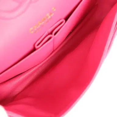 Chanel Chanel Medium Classic Double Flap Bag Dark Pink Lambskin Light Gold Hardware | Thumbnail 9 Chanel Chanel Medium Classic Double Flap Bag Dark Pink Lambskin Light Gold Hardware | Thumbnail 9