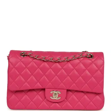 Chanel Chanel Medium Classic Double Flap Bag Dark Pink Lambskin Light Gold Hardware | Thumbnail 1 Chanel Chanel Medium Classic Double Flap Bag Dark Pink Lambskin Light Gold Hardware | Thumbnail 1