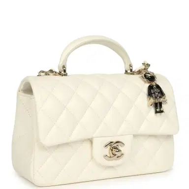 Chanel Chanel Mini Rectangular Flap Bag with Top Handle White Lambskin Light Gold Hardware | Thumbnail 2 Chanel Chanel Mini Rectangular Flap Bag with Top Handle White Lambskin Light Gold Hardware | Thumbnail 2