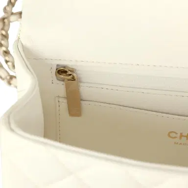 Chanel Chanel Mini Rectangular Flap Bag with Top Handle White Lambskin Light Gold Hardware | Thumbnail 11 Chanel Chanel Mini Rectangular Flap Bag with Top Handle White Lambskin Light Gold Hardware | Thumbnail 11