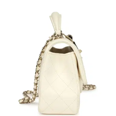 Chanel Chanel Mini Rectangular Flap Bag with Top Handle White Lambskin Light Gold Hardware | Thumbnail 3 Chanel Chanel Mini Rectangular Flap Bag with Top Handle White Lambskin Light Gold Hardware | Thumbnail 3