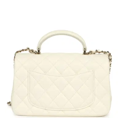 Chanel Chanel Mini Rectangular Flap Bag with Top Handle White Lambskin Light Gold Hardware | Thumbnail 4 Chanel Chanel Mini Rectangular Flap Bag with Top Handle White Lambskin Light Gold Hardware | Thumbnail 4