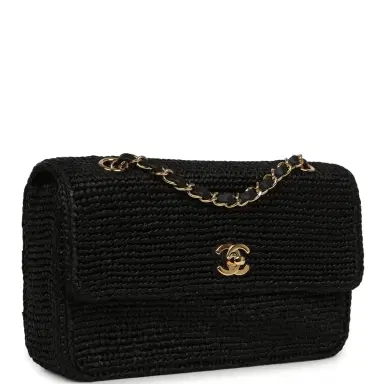 Chanel Chanel Small Flap Bag Black Braided Raffia Gold Hardware | Thumbnail 2 Chanel Chanel Small Flap Bag Black Braided Raffia Gold Hardware | Thumbnail 2