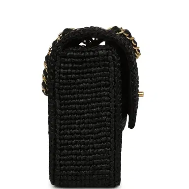 Chanel Chanel Small Flap Bag Black Braided Raffia Gold Hardware | Thumbnail 3 Chanel Chanel Small Flap Bag Black Braided Raffia Gold Hardware | Thumbnail 3