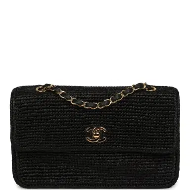 Chanel Chanel Small Flap Bag Black Braided Raffia Gold Hardware | Thumbnail 1 Chanel Chanel Small Flap Bag Black Braided Raffia Gold Hardware | Thumbnail 1