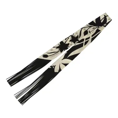 HERMÈS Hermes "Bouquet Final" Cream and Black Fringe Silk Twilly | Thumbnail 2 HERMÈS Hermes "Bouquet Final" Cream and Black Fringe Silk Twilly | Thumbnail 2