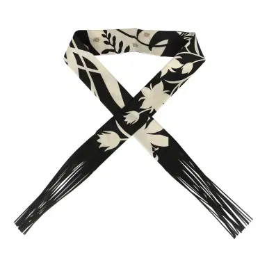 HERMÈS Hermes "Bouquet Final" Cream and Black Fringe Silk Twilly | Thumbnail 1 HERMÈS Hermes "Bouquet Final" Cream and Black Fringe Silk Twilly | Thumbnail 1