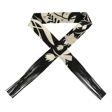 HERMÈS Hermes "Bouquet Final" Cream and Black Fringe Silk Twilly | Thumbnail 1 HERMÈS Hermes "Bouquet Final" Cream and Black Fringe Silk Twilly | Thumbnail 1