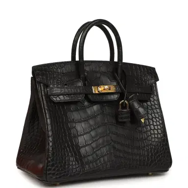 HERMÈS Hermes Birkin 25 Black Matte Alligator Gold Hardware | Thumbnail 2 HERMÈS Hermes Birkin 25 Black Matte Alligator Gold Hardware | Thumbnail 2