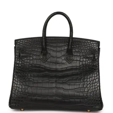 HERMÈS Hermes Birkin 25 Black Matte Alligator Gold Hardware | Thumbnail 4 HERMÈS Hermes Birkin 25 Black Matte Alligator Gold Hardware | Thumbnail 4
