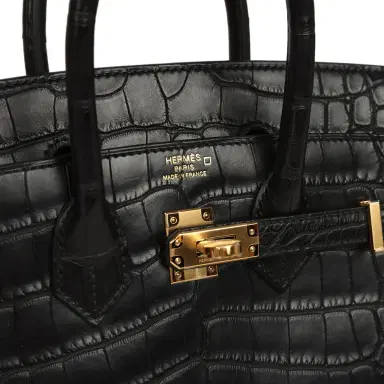 HERMÈS Hermes Birkin 25 Black Matte Alligator Gold Hardware | Thumbnail 7 HERMÈS Hermes Birkin 25 Black Matte Alligator Gold Hardware | Thumbnail 7