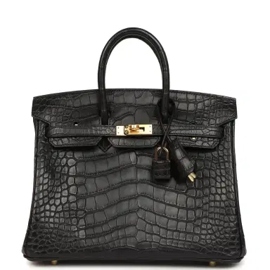 HERMÈS Hermes Birkin 25 Black Matte Alligator Gold Hardware | Thumbnail 1 HERMÈS Hermes Birkin 25 Black Matte Alligator Gold Hardware | Thumbnail 1