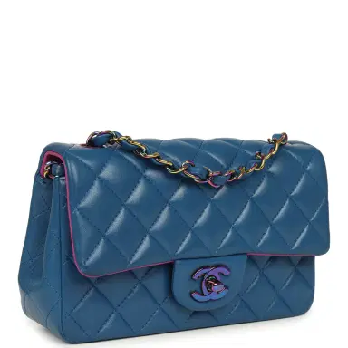 Chanel Pre-owned Chanel Mini Rectangular Flap Bag Blue, Purple Lambskin Rainbow Hardware | Thumbnail 2 Chanel Pre-owned Chanel Mini Rectangular Flap Bag Blue, Purple Lambskin Rainbow Hardware | Thumbnail 2