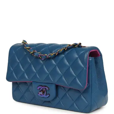 Chanel Pre-owned Chanel Mini Rectangular Flap Bag Blue, Purple Lambskin Rainbow Hardware | Thumbnail 5 Chanel Pre-owned Chanel Mini Rectangular Flap Bag Blue, Purple Lambskin Rainbow Hardware | Thumbnail 5