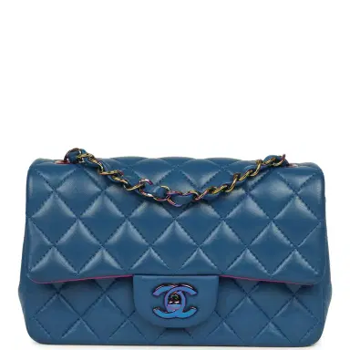 Chanel Pre-owned Chanel Mini Rectangular Flap Bag Blue, Purple Lambskin Rainbow Hardware | Thumbnail 1 Chanel Pre-owned Chanel Mini Rectangular Flap Bag Blue, Purple Lambskin Rainbow Hardware | Thumbnail 1