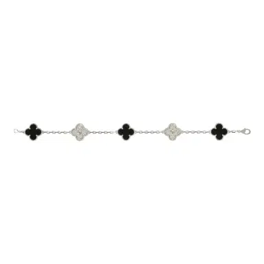 Van Cleef & Arpels Van Cleef & Arpels Vintage Alhambra 5 Motif Bracelet Onyx Diamonds and 18K White Gold | Thumbnail 2 Van Cleef & Arpels Van Cleef & Arpels Vintage Alhambra 5 Motif Bracelet Onyx Diamonds and 18K White Gold | Thumbnail 2