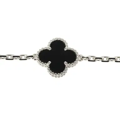 Van Cleef & Arpels Van Cleef & Arpels Vintage Alhambra 5 Motif Bracelet Onyx Diamonds and 18K White Gold | Thumbnail 4 Van Cleef & Arpels Van Cleef & Arpels Vintage Alhambra 5 Motif Bracelet Onyx Diamonds and 18K White Gold | Thumbnail 4