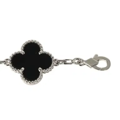 Van Cleef & Arpels Van Cleef & Arpels Vintage Alhambra 5 Motif Bracelet Onyx Diamonds and 18K White Gold | Thumbnail 6 Van Cleef & Arpels Van Cleef & Arpels Vintage Alhambra 5 Motif Bracelet Onyx Diamonds and 18K White Gold | Thumbnail 6