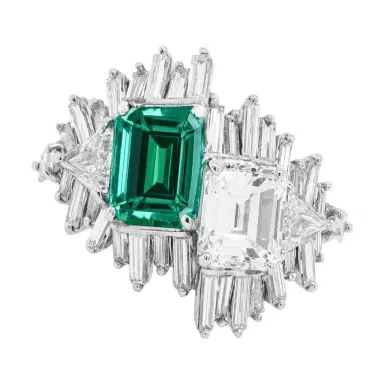 DIANA M. JEWELS Diana M. Jewels Platinum Emerald & Diamond Statement Ring by The Solist | Thumbnail 1 DIANA M. JEWELS Diana M. Jewels Platinum Emerald & Diamond Statement Ring by The Solist | Thumbnail 1