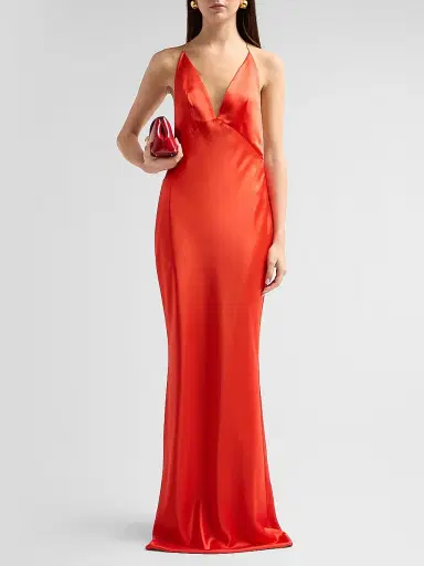 Retrofête Women's Arianell Plunging Satin Maxi Dress - Geranium | Thumbnail 2 Retrofête Women's Arianell Plunging Satin Maxi Dress - Geranium | Thumbnail 2
