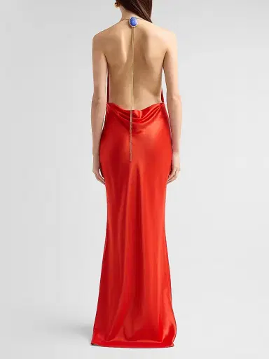 Retrofête Women's Arianell Plunging Satin Maxi Dress - Geranium | Thumbnail 3 Retrofête Women's Arianell Plunging Satin Maxi Dress - Geranium | Thumbnail 3