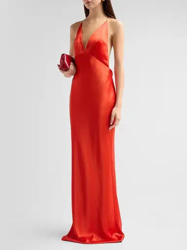 Retrofête Women's Arianell Plunging Satin Maxi Dress - Geranium | Thumbnail 4 Retrofête Women's Arianell Plunging Satin Maxi Dress - Geranium | Thumbnail 4
