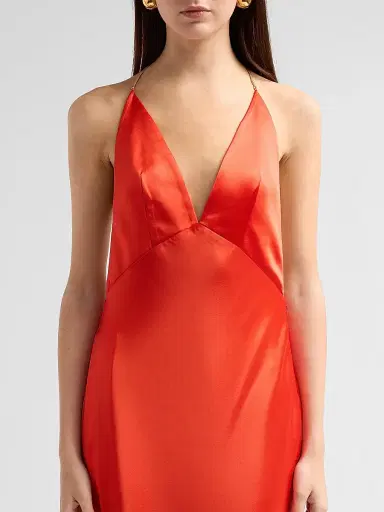 Retrofête Women's Arianell Plunging Satin Maxi Dress - Geranium | Thumbnail 5 Retrofête Women's Arianell Plunging Satin Maxi Dress - Geranium | Thumbnail 5