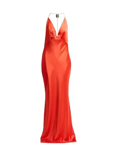 Retrofête Women's Arianell Plunging Satin Maxi Dress - Geranium | Thumbnail 1 Retrofête Women's Arianell Plunging Satin Maxi Dress - Geranium | Thumbnail 1
