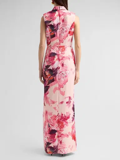Aidan Mattox Women's Floral Sateen Mock Wrap Maxi Dress - Pink Multi | Thumbnail 3 Aidan Mattox Women's Floral Sateen Mock Wrap Maxi Dress - Pink Multi | Thumbnail 3