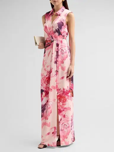Aidan Mattox Women's Floral Sateen Mock Wrap Maxi Dress - Pink Multi | Thumbnail 4 Aidan Mattox Women's Floral Sateen Mock Wrap Maxi Dress - Pink Multi | Thumbnail 4