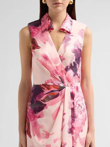 Aidan Mattox Women's Floral Sateen Mock Wrap Maxi Dress - Pink Multi | Thumbnail 5 Aidan Mattox Women's Floral Sateen Mock Wrap Maxi Dress - Pink Multi | Thumbnail 5