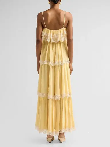 Hemant & Nandita Women's Lace-Trim Tiered Maxi Dress - Yellow | Thumbnail 3 Hemant & Nandita Women's Lace-Trim Tiered Maxi Dress - Yellow | Thumbnail 3
