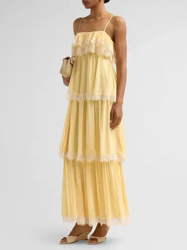 Hemant & Nandita Women's Lace-Trim Tiered Maxi Dress - Yellow | Thumbnail 4 Hemant & Nandita Women's Lace-Trim Tiered Maxi Dress - Yellow | Thumbnail 4