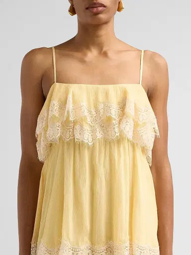 Hemant & Nandita Women's Lace-Trim Tiered Maxi Dress - Yellow | Thumbnail 5 Hemant & Nandita Women's Lace-Trim Tiered Maxi Dress - Yellow | Thumbnail 5